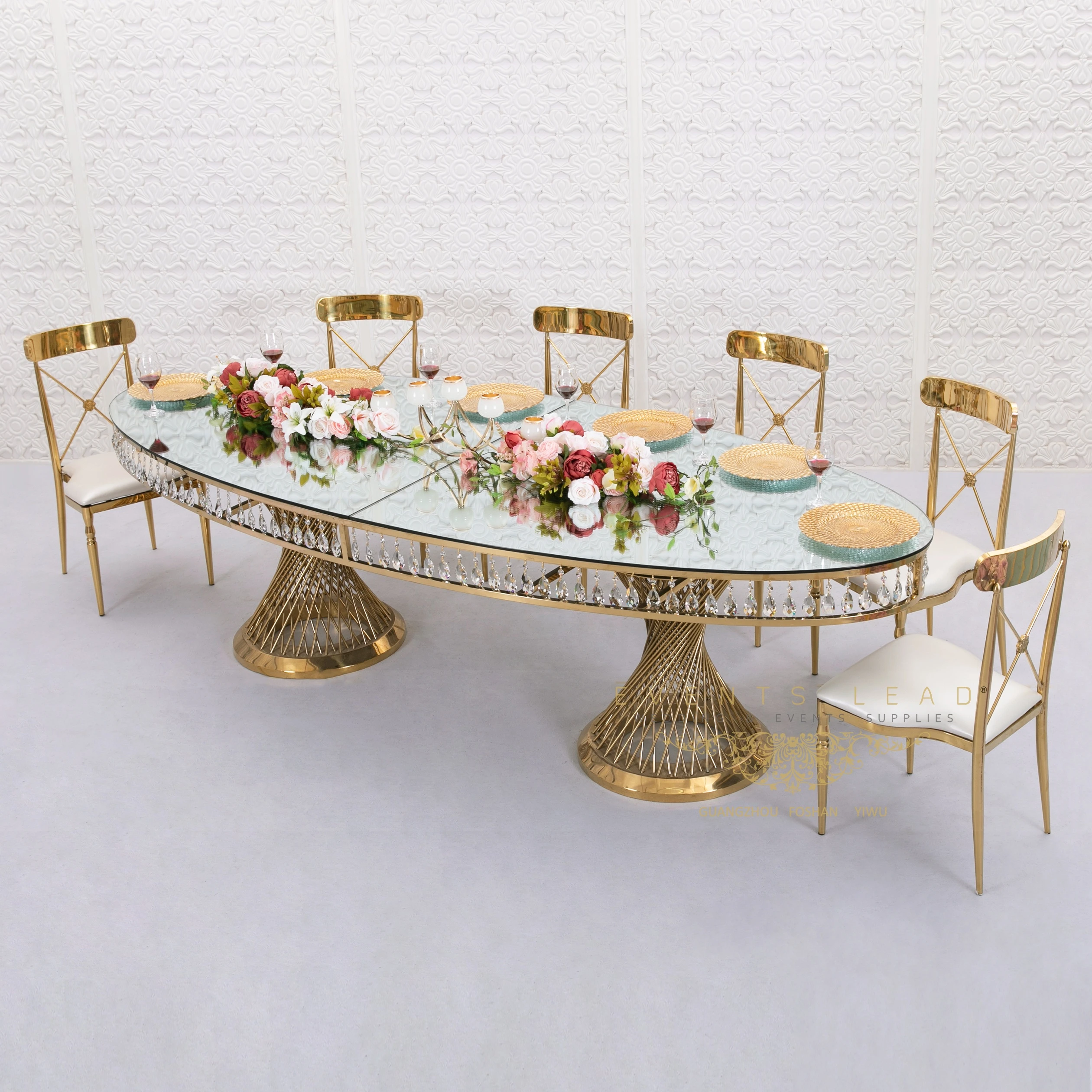 Gold Stainless Steel Popular GEMMA VORAGE Oval Wedding Crystal Event Table