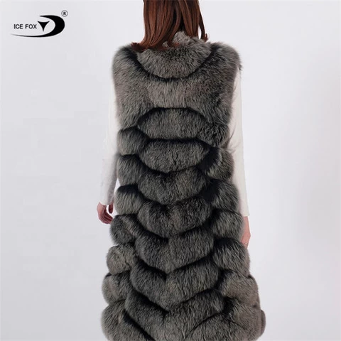 Gray European Fashion Long Fox Fur Vest Custom Design Chinchilla 2022 womens Genuine Fur Vest