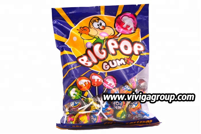 halal 16g big pop fruity lollipop with gum sweet hard candy