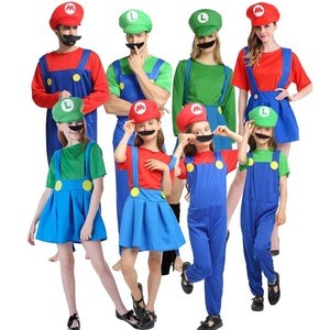 Halloween Super Mario family Kids Boys Girls Clothes Mario Brothers Cosplay jumpsuit Red and Green Costume