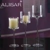 Handmade Decorative Glass Clear Tall Long Stem Candle Holder