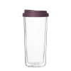 Heat Resistant Borosilicate Glass Double Wall Glass Cup With Silicone Lid