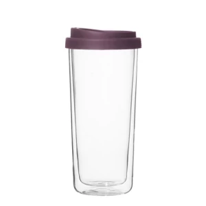 Heat Resistant Borosilicate Glass Double Wall Glass Cup With Silicone Lid