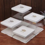 High Quality 26*26*17cm Customized square Crown Design Transparent Clear Cake Box