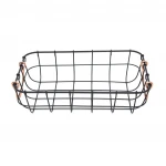 High Quality Hot Sale Square Metal Wire Organizer Storage Basket with Gold Handle