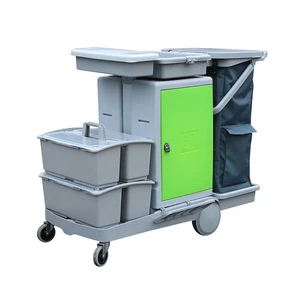 High Quality Plastic 2 Layers Tray Bucket Cart Hotel Housekeeping Cleaning Trolley Service Cart