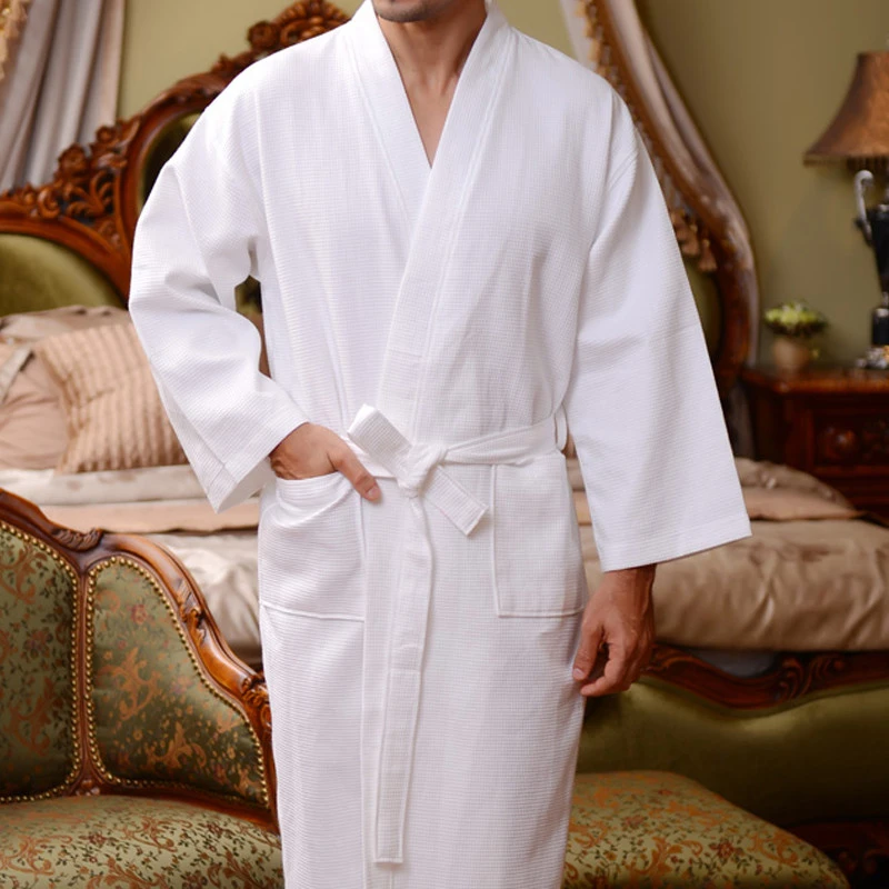 Home and Hotel Using Kimono Collar 100% Cotton Waffle Bathrobe