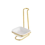 Hot Pot Gold Spoon Rest Standing Rack with Ceramic Bowl Kitchen Tableware Tool