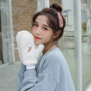 Hot Sale gilr winter warm thickened cute hanging neck gloves