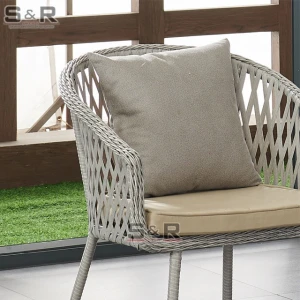 Hot sale outdoor garden rope furniture webbing patio dining rattan chairs and glass table