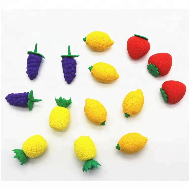 Hot selling custom 3D fruit shape cute promotional novelty rubber pencil eraser