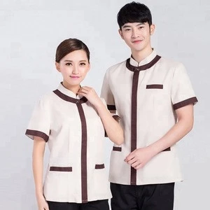Hotel Custom Uniform Clothing Long Sleeve Short Sleeve Pocket Blouse Top Waiter Waitress Unisex Design OEM ODM Cotton XS-15XL