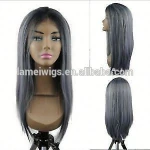 HW0127 24" Dark Gray Lace Front Wig Heat Resistant Synthetic Hair Long Straight
