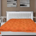 Indian handmade bed sheet cotton fabric quilt thread mirror work bedspreads