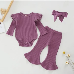 Infant Clothing Spring and Autumn Long Sleeve Top + Flared Pants + Hair Band Childrens Clothing 3 Pieces