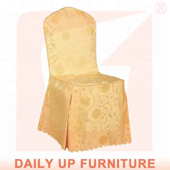 Jacquard Banquet Chair Cover for Wedding Polyester Damask Ruffled Chair Cover Hotel Polyester Stretch Chair Cover for Party Hall