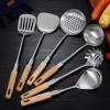 Kitchen Utensil Set 6 pcs Premium Cooking tools with wood Handles Pasta fork, Soup Ladle, Turner, Slotted Turner