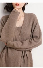 Knitted  cashmere cardigans sweaters winter bed room wool cashmere robe