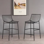 Leisure Wire Tall Chair With Back  Black Metal Wrought Iron Chair Industrial Kitchen Dining Chairs