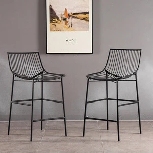 Leisure Wire Tall Chair With Back  Black Metal Wrought Iron Chair Industrial Kitchen Dining Chairs