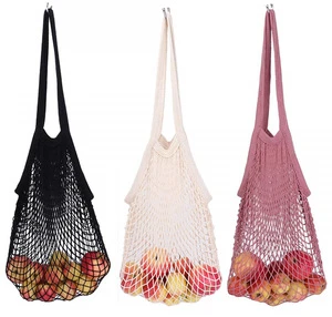 Long Handle  Washable and Reusable Cotton String Mesh Shopping Bag Net Grocery Tote  Produce Bag For Fruit Vegetable