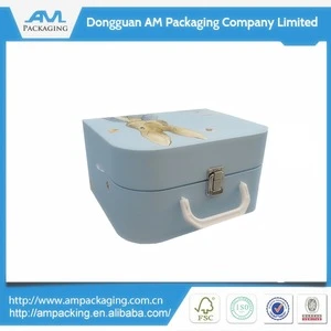 luxury custom printing mini cardboard kids storage suitcase with plastic handle