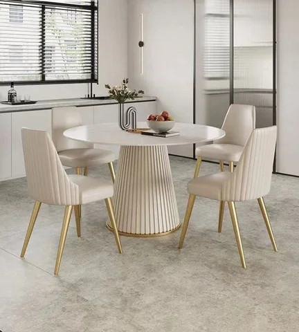 Buy Luxury Modern White Dining Table Set Furniture Seater Round Marble ...