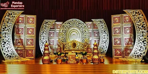 Majestic Open Theme Wedding Ceremony Stage Wedding Event Open Plan Stage Decor Royal Crown Half Moon Wedding Stage