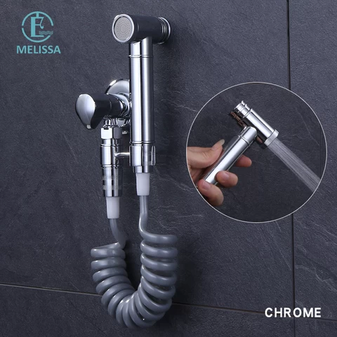 Melissa Brass  Bathroom chrome toilet bidet spray shattaf set Handheld shower Angle Valve faucet