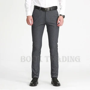 Men Dress Suit Pants Slim Fit Wool Blend Formal Trouser