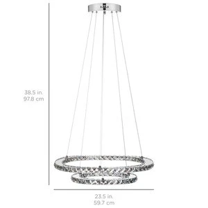 Modern designer luxury 2 circle ring LED chandeliers art deco pendant light metal iron glass crystal chandelier light
