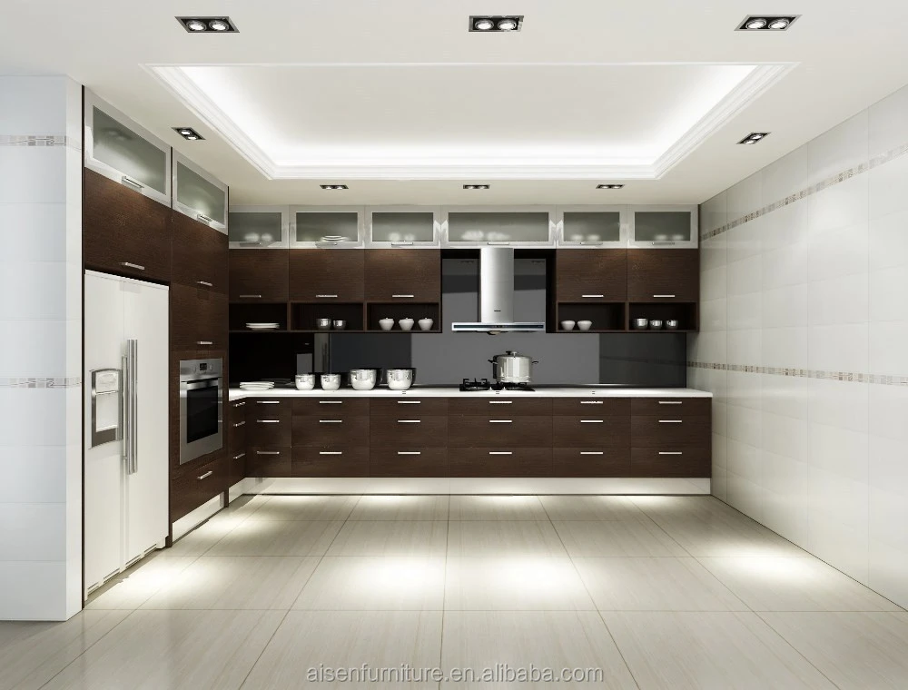Modern Italian Design Natural Wood Veneer kitchen cabinet