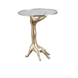 Modern luxury corner table with copper transparent tempered glass table top