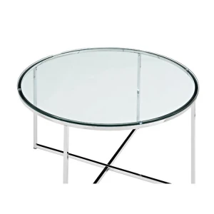 Modern round coffee accent table living room glass chrome glass coffee table