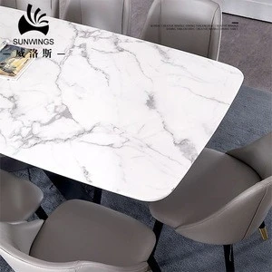 modern stylish and luxury marble dining table and chair set with metal leg