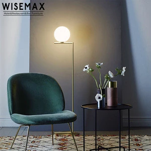 Modern White Glass Globe Shade Floor Lamp Gold Standing Lamp for Bedroom Living Room Home Lighting
