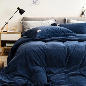 Monad Cozy Comforter Navy Blue Soft Plain Solid Velvet Duvet Cover Bedding Set