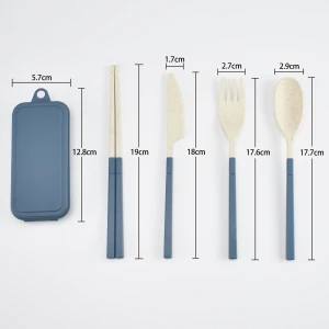 New arrival design detachable picnic travel portable reusable biodegradable wheat straw cutlery set plastic flatware with box