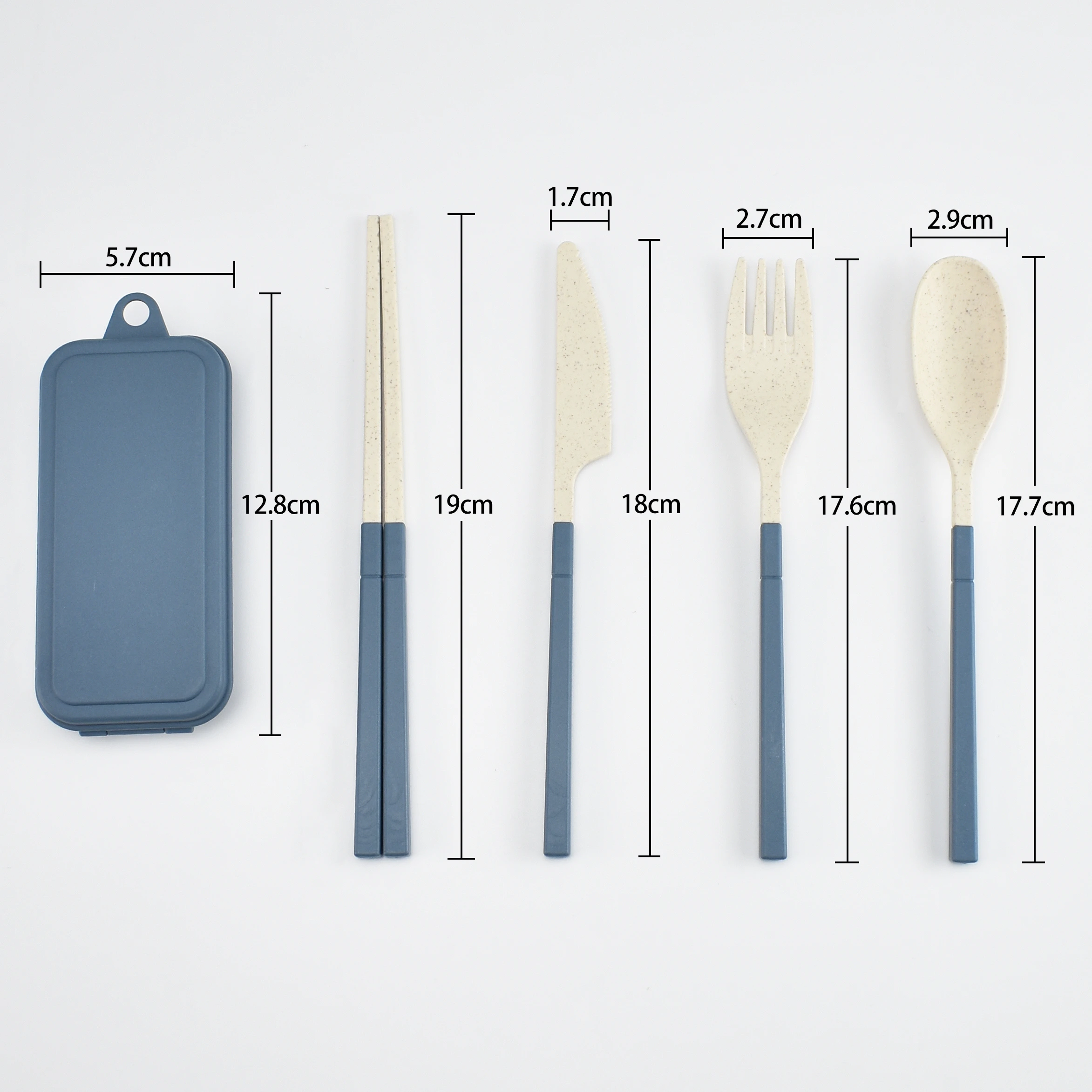 New arrival design detachable picnic travel portable reusable biodegradable wheat straw cutlery set plastic flatware with box