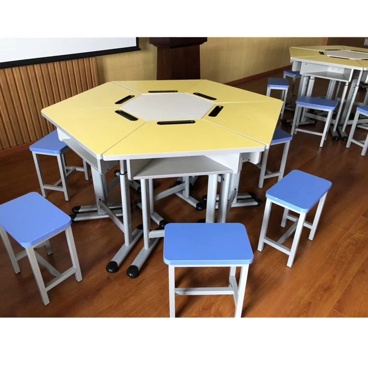New Design combination student desks and chairs with different shapes School furniture University school furniture