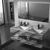 New Design Wall Mounted Mirror Bathroom Vanity Cabinet with Rock Plate Basin and Marble