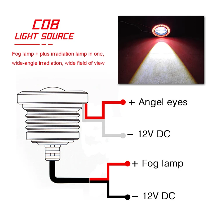 New Product Car LED Fog Lamp Bulb 3.5 inch 12V Round Angel Eyes LED Fog Light