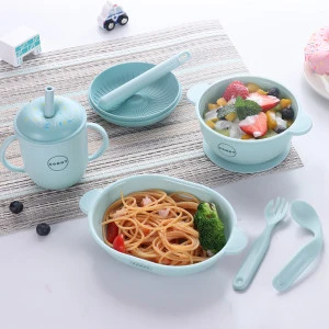 Non-Slip Baby Feeding Kids Dinnerware Sets Child  Tableware Set With Silicone Straw&amp;Pad