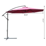 Outdoor 10' Sunshade Cantilever Hanging Tilt Offset Patio Umbrella with Stand