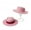 Panama Type Round Flat Top 100% Wool Material Women Fedora Hat With Ribbon Decoration