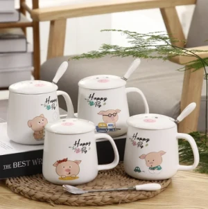 Pink Girl Heart Cartoon cute mug Ceramic Couple Water Coffee pig nose mug 350ml cup