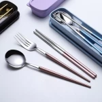 Portable Cutlery Set Travel Cutlery stainless steel Spoon Chopsticks Fork and Wheat Box