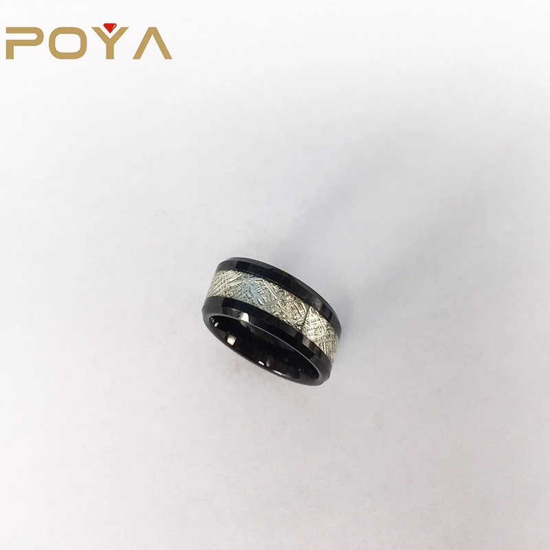 POYA 8mm Tungsten Ring Mens Womens Wedding Band Simulated Meteorite Inlay