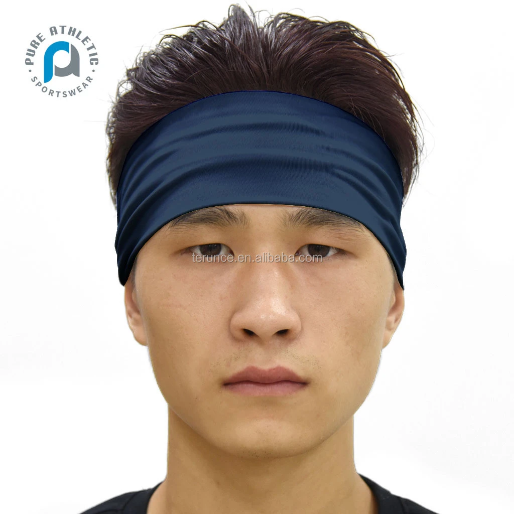 Pure custom Solid navy bulk adjustable head wraps fitness elastic hair band sport gym yoga running headband wholesale