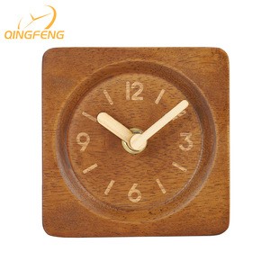 QingFeng Small Size Wood Crafted Home Office Table Desk Clock with Custom Shape Logo
